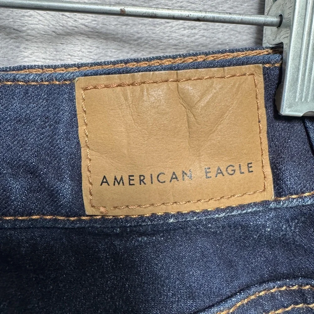 American Eagle Jeans Womens 4 X Short Dark Wash Super Stretch X Distressed‎